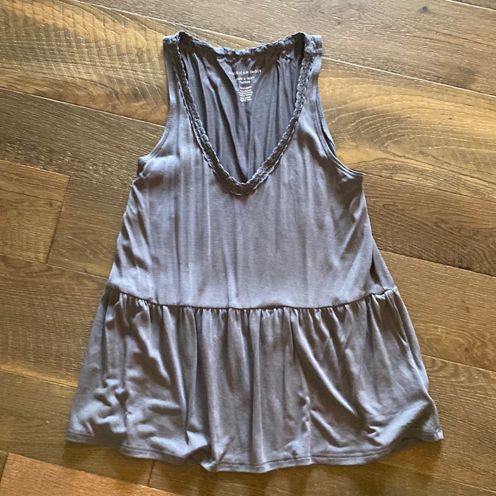 American eagle soft sexy sueded v neck tank top w lace trim